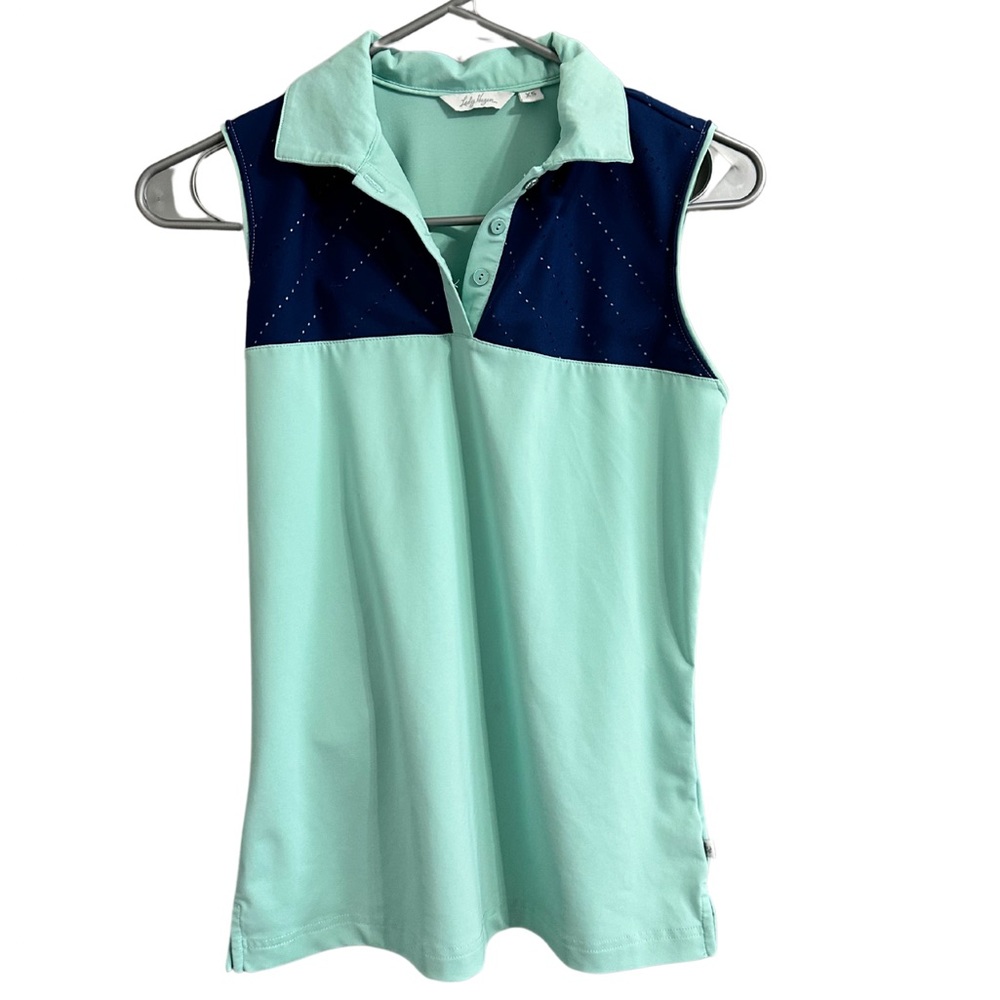 Lady Hagen Womens Sleeveless Collard Teal Blue Colorblock Golf Top Size XS
